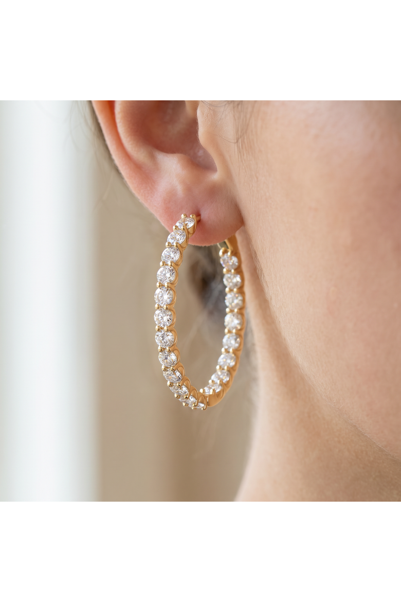 4Ct Diamond Hoops 14k Gold Women's Lab Grown Earrings 30mm Tall, Alternate, color, 14k White Gold
