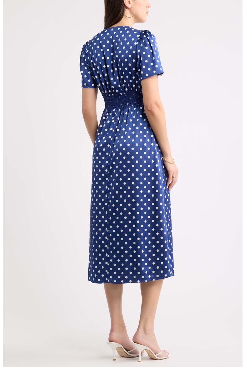 Puff Sleeve Midi Dress, Alternate, color, NAVY- IVORY SHARON DOT