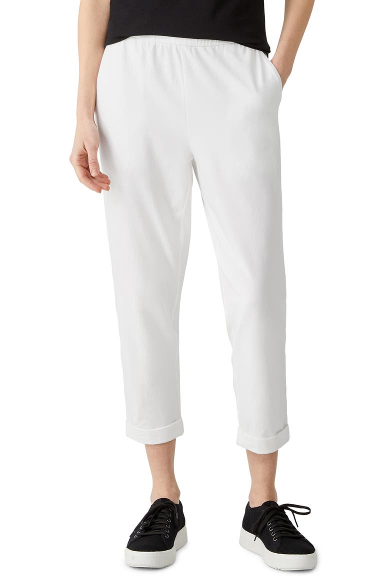 Rolled Cuff Slim Jersey Crop Pants, Main, color, WHITE