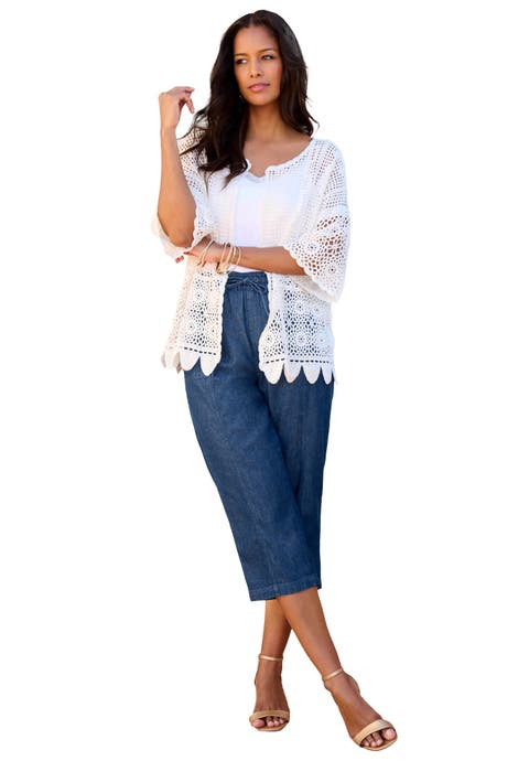 Plus Size Scallop Trim Crochet Cardigan (Plus)