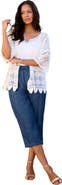 Roaman's Plus Size Scallop Trim Crochet Cardigan