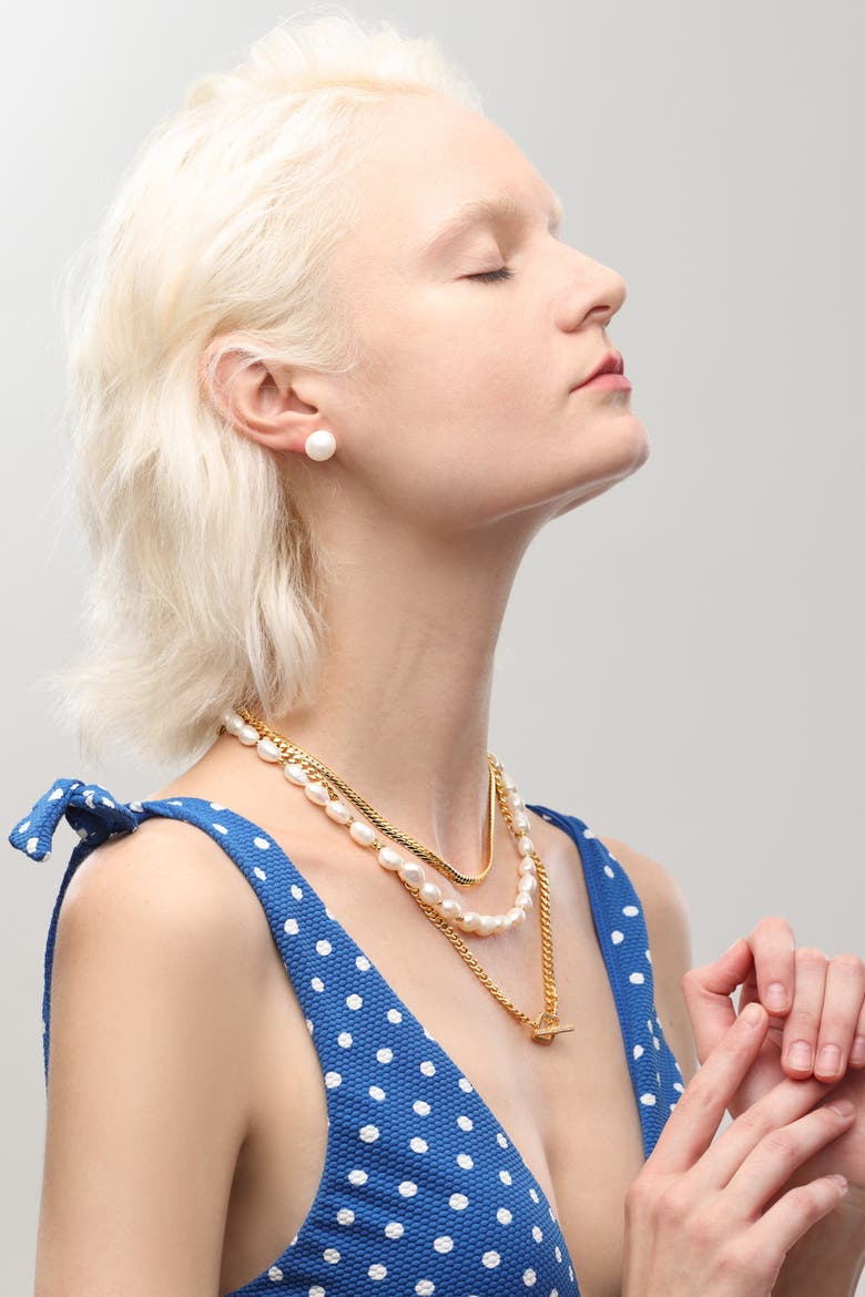 Mera Baroque Freshwater Pearl Beaded Necklace, Alternate, color, Gold