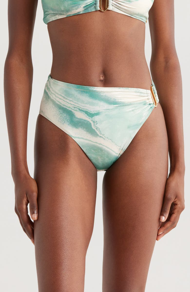 BOAMAR Talia High Cut Bikini Bottoms, Main, color, Turquoise/ White