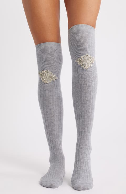 Trinket Crystal Embellished Knee High Socks