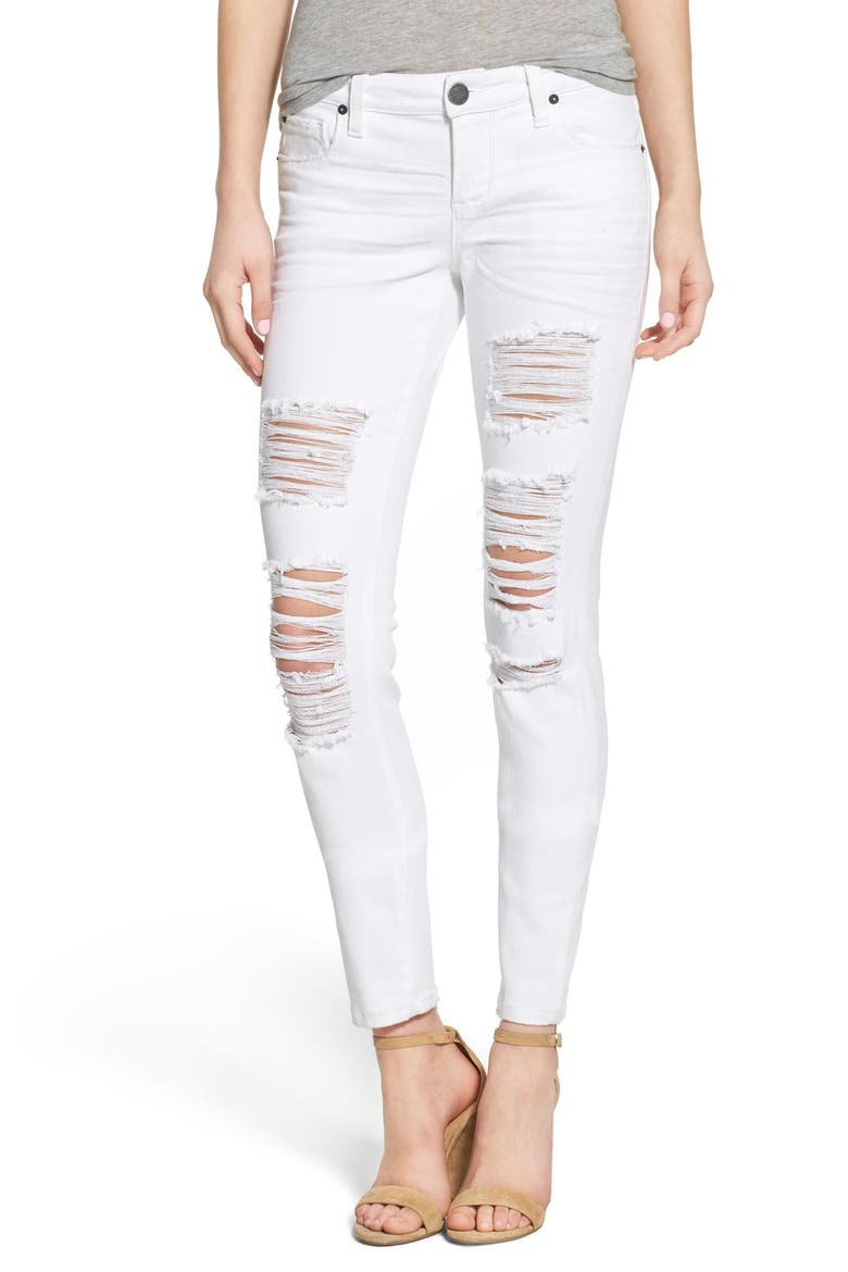 'Amy' Destroyed Skinny Jeans, Main, color, WHITE