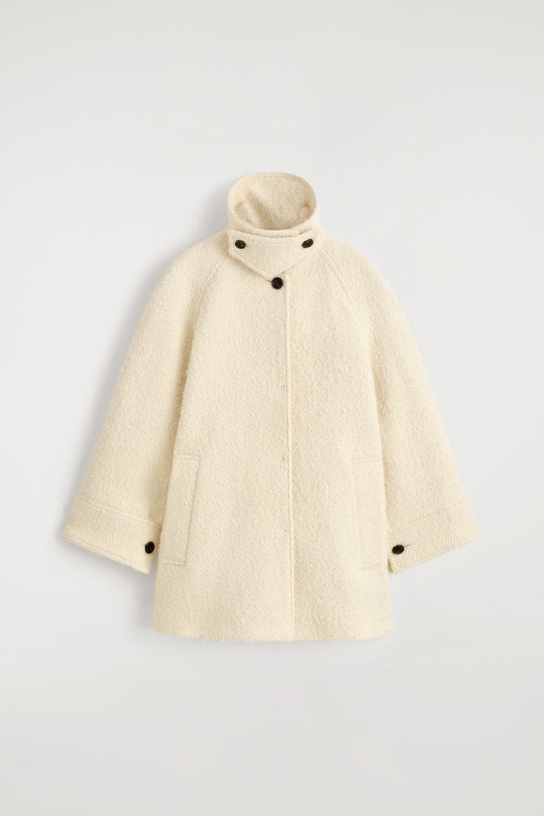 Mock-Neck Wool-Herringbone Short Coat, Alternate, color, CREAM