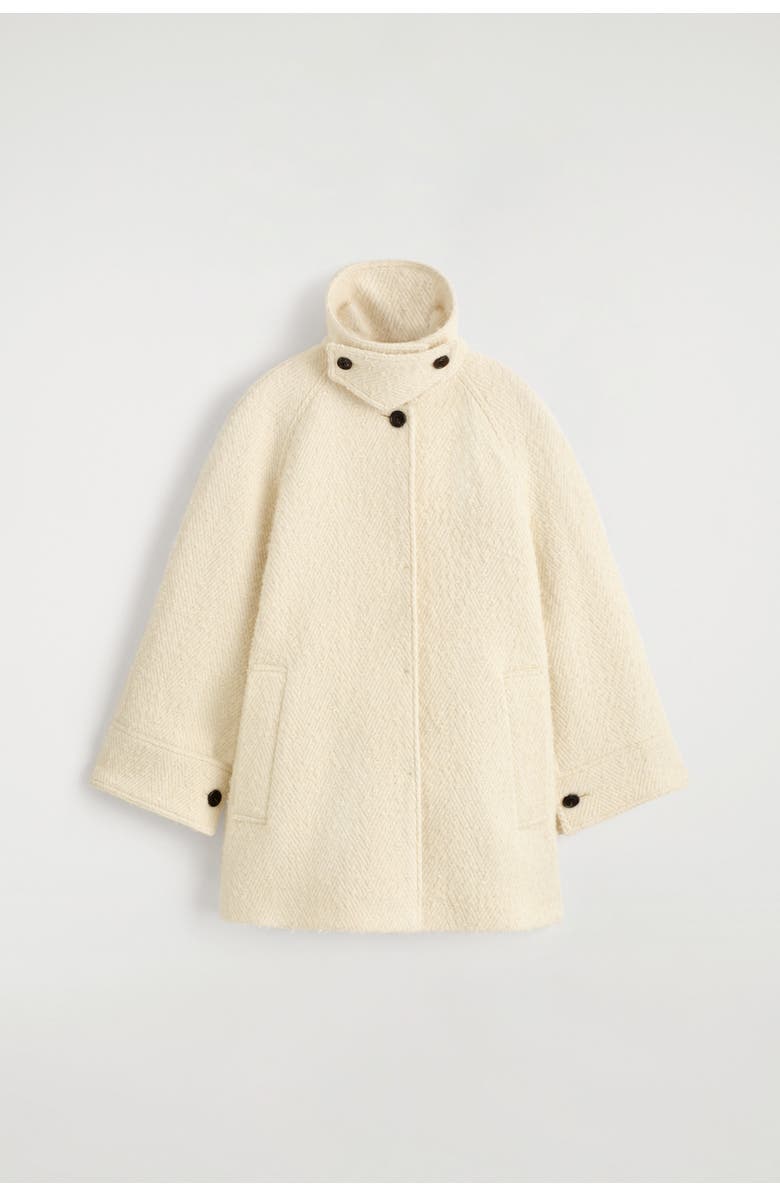 COS Mock-Neck Wool-Herringbone Short Coat, Alternate, color, Cream