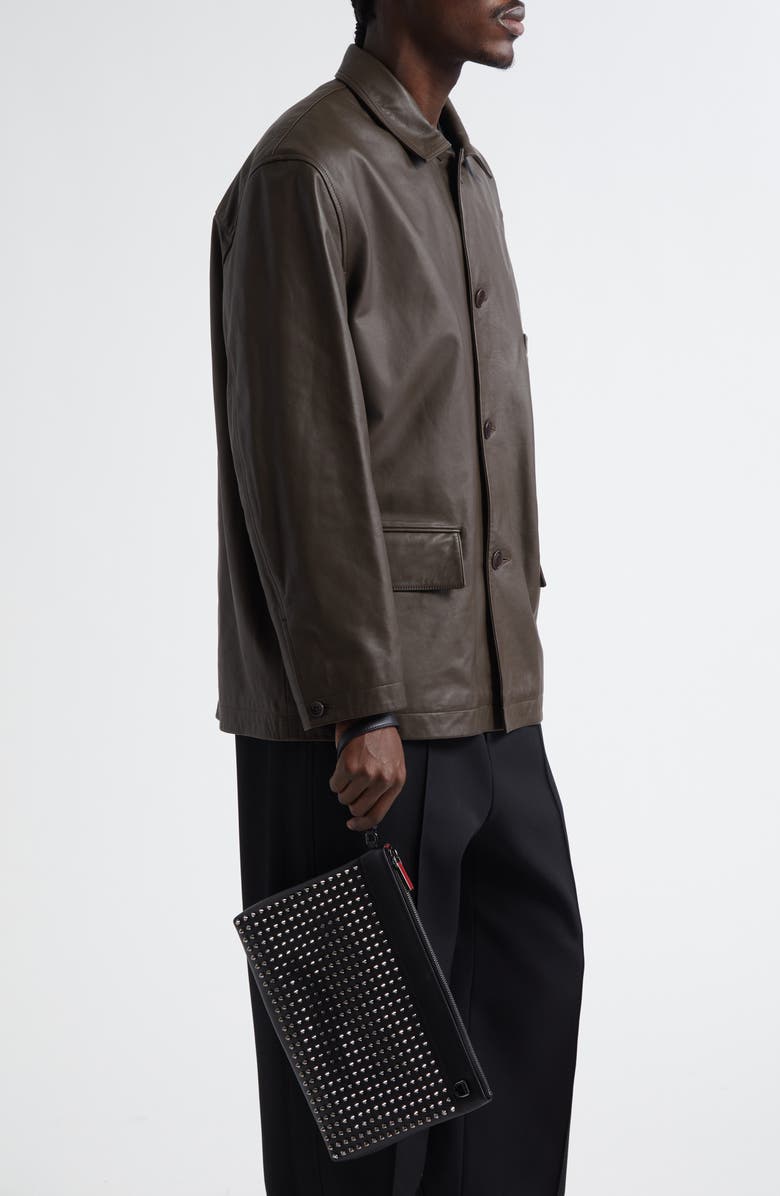 Christian Louboutin Funky Crosta Spikes Suede Wristlet Pouch, Alternate, color, Black/ Gun Metal