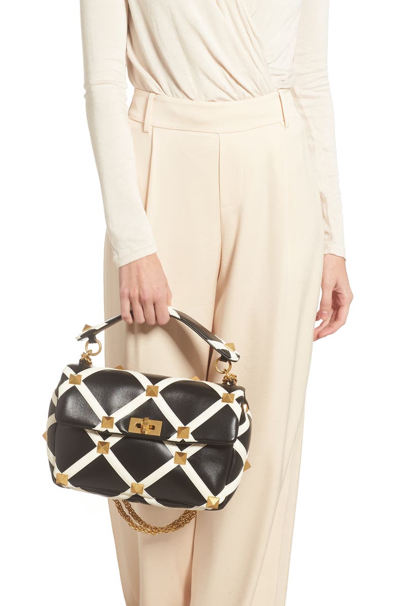 Valentino Garavani Large Roman Stud Inlay Leather Shoulder Bag, Alternate, color,