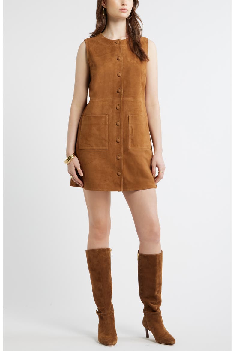 Suede Sheath Dress, Main, color, TAN