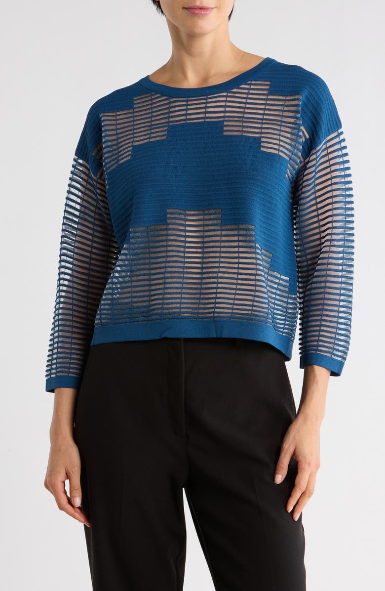 PATRIZIA LUCA Illusion Mesh Sweater, Main, color, Teal