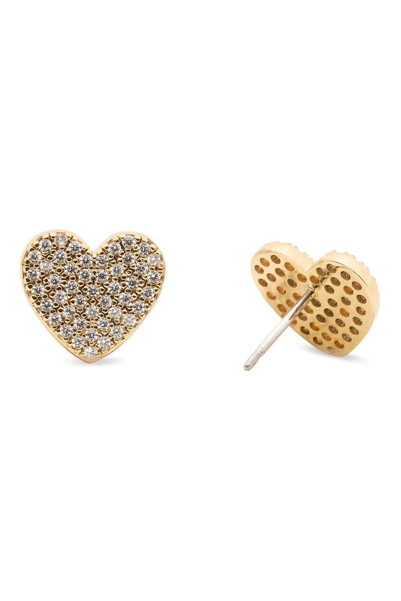 Pave Heart Stud Earrings, Alternate, color, CLEAR/ GOLD