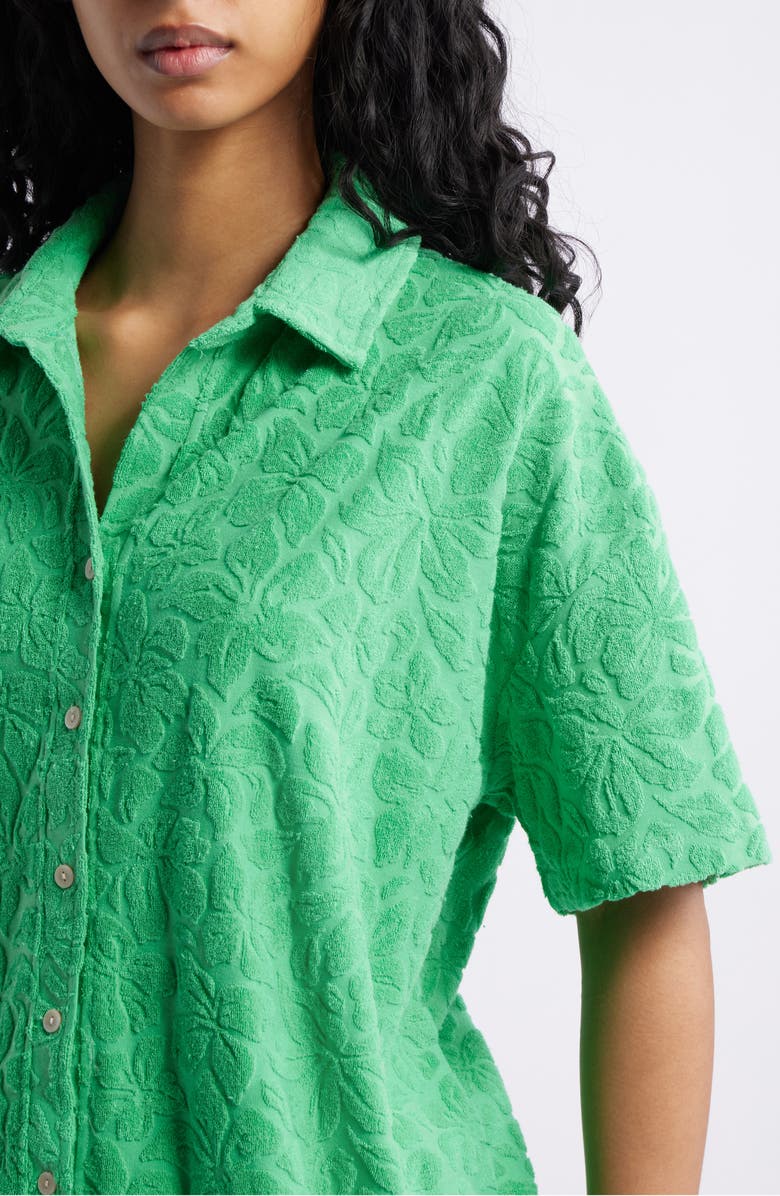 Rip Curl Las Dalias Short Sleeve Terry Button-Up Shirt, Alternate, color, Light Green