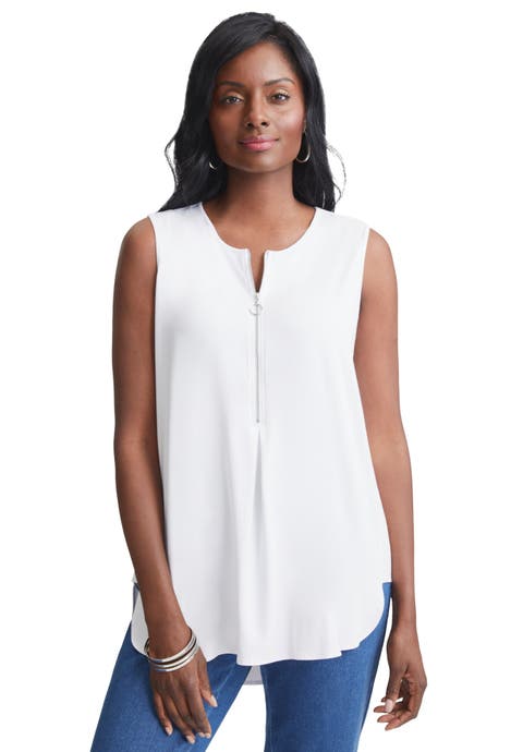 Stretch Knit Hi-Low Zip Tunic