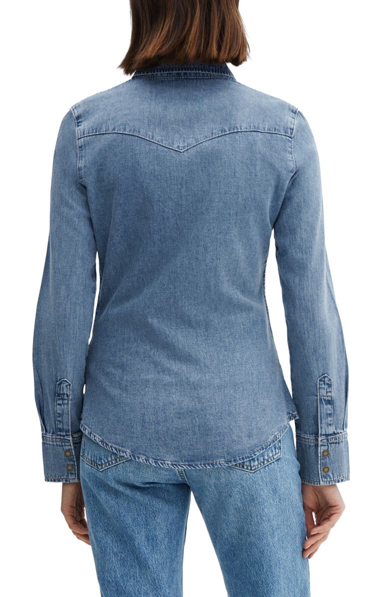 MANGO Western Denim Snap-Up Shirt, Alternate, color, 