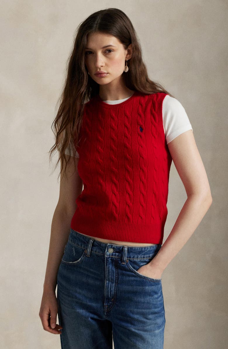 Polo Ralph Lauren Wool & Cashmere Cable Knit Sweater Vest, Alternate, color, Red