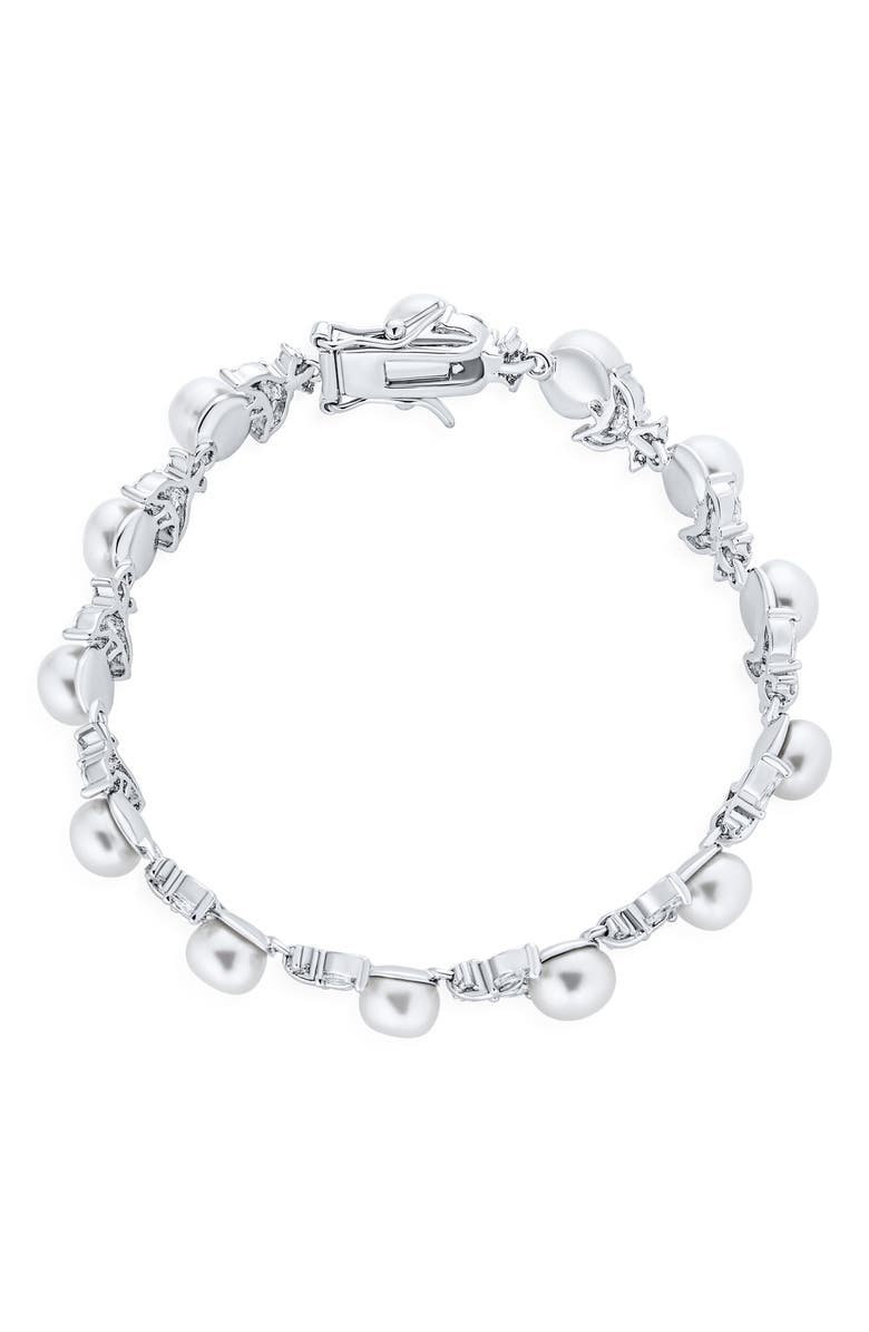 BLING JEWELRY Bridal Flowers 6mm Cultured Freshwater Pearl & Cubic Zirconia Bracelet, Alternate, color, 