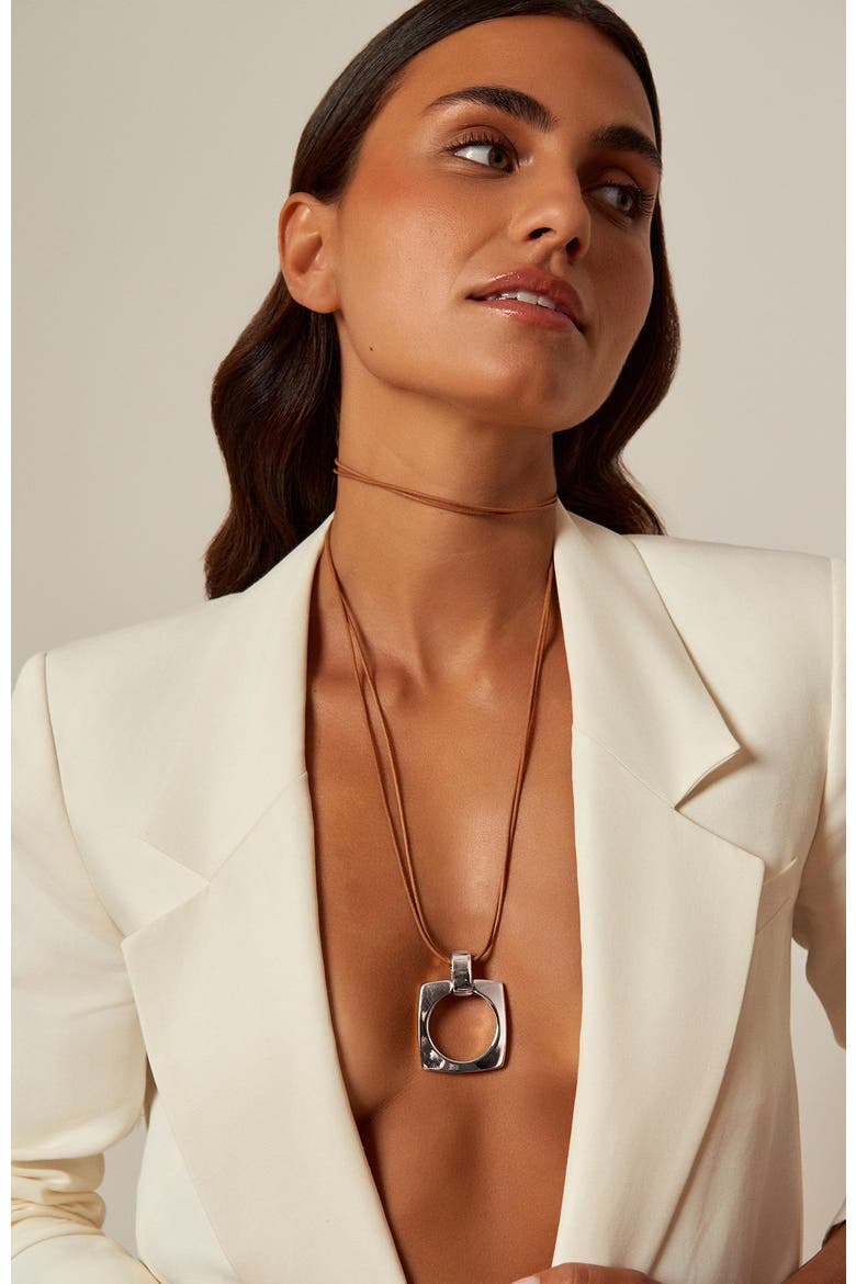Aldaba Long Necklace, Alternate, color, Silver