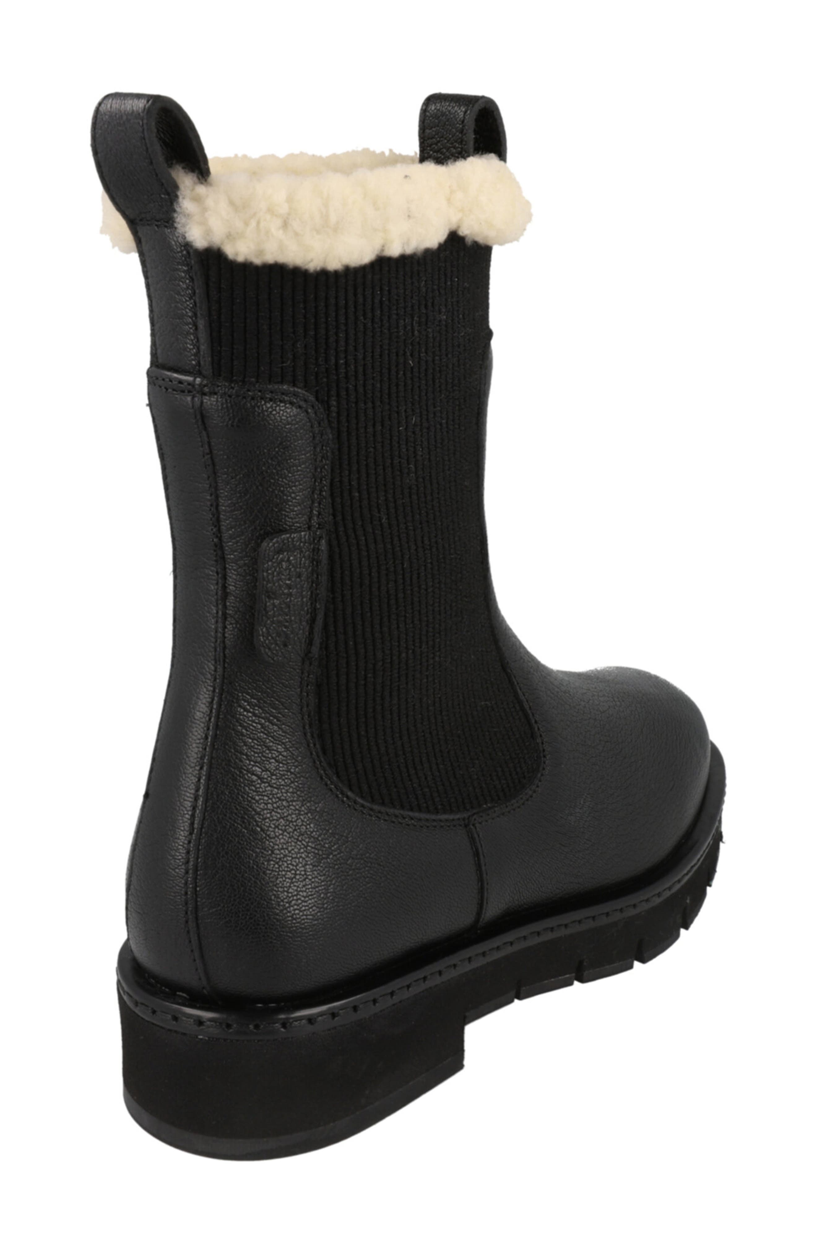 FERRAGAMO Rook Genuine Shearling Trim Leather Boot, Alternate, color, Black