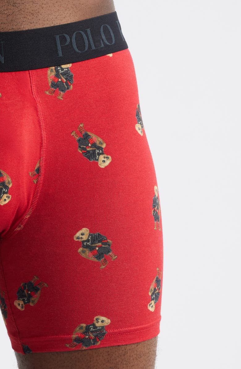 Polo Ralph Lauren Assorted 3-Pack Polo Bear Print Cotton Blend Boxer Briefs Gift Pack, Alternate, color, Andover Heather/Polo Black/Red