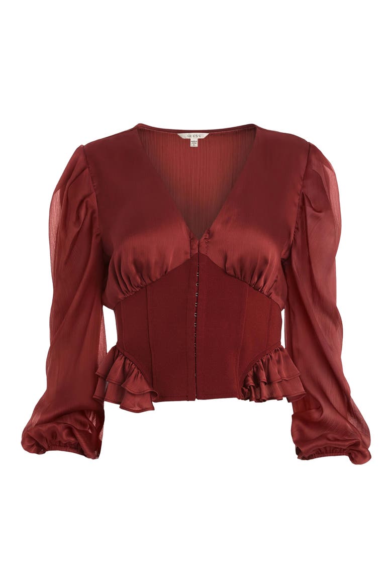 Hamiri Long Sleeve Corset Blouse, Alternate, color, MYSTIC WINE