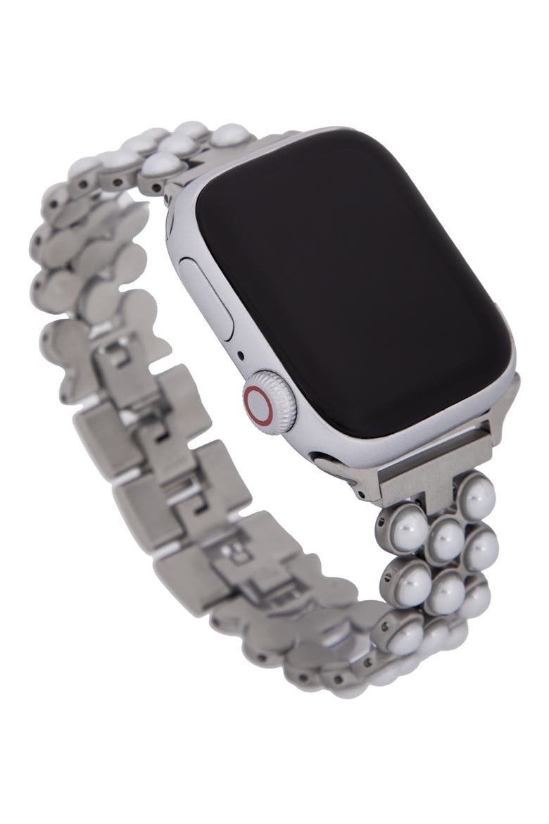 Faux Pearl Orb Chain Link Apple Watch® Watchband, Alternate, color, SILVER
