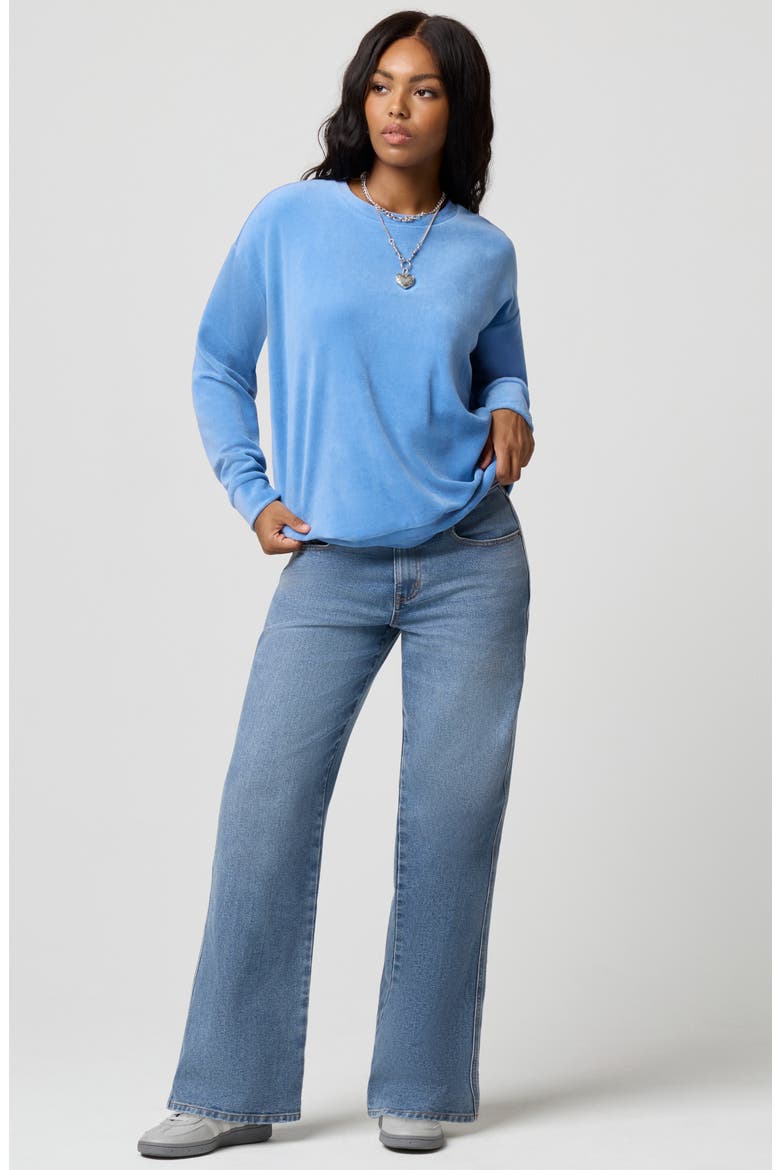 Crewneck Velour Sweatshirt, Alternate, color, VINTAGE BLUE