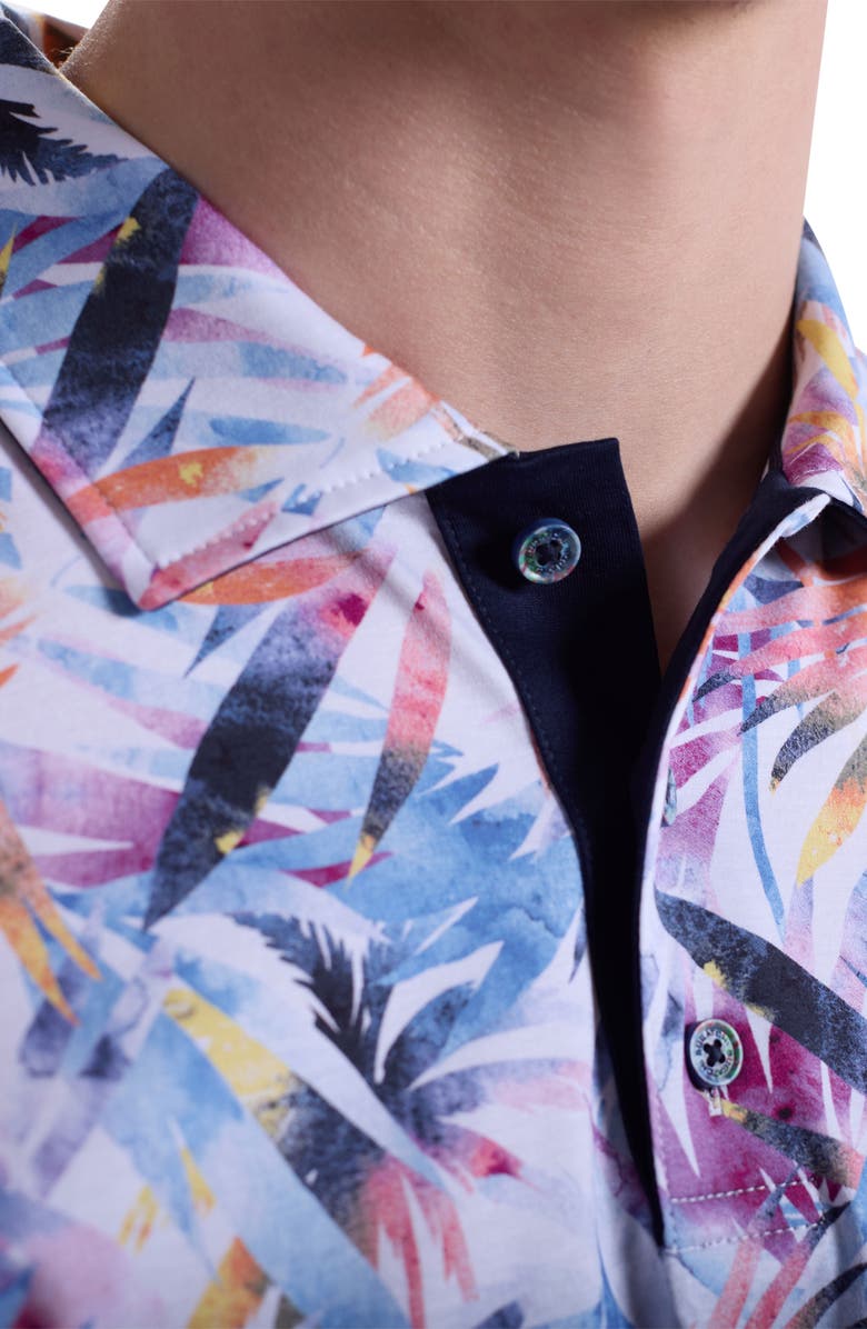 Bugatchi Hendrix Digital Abstract Palm Print Pima Cotton Polo, Alternate, color, Pink