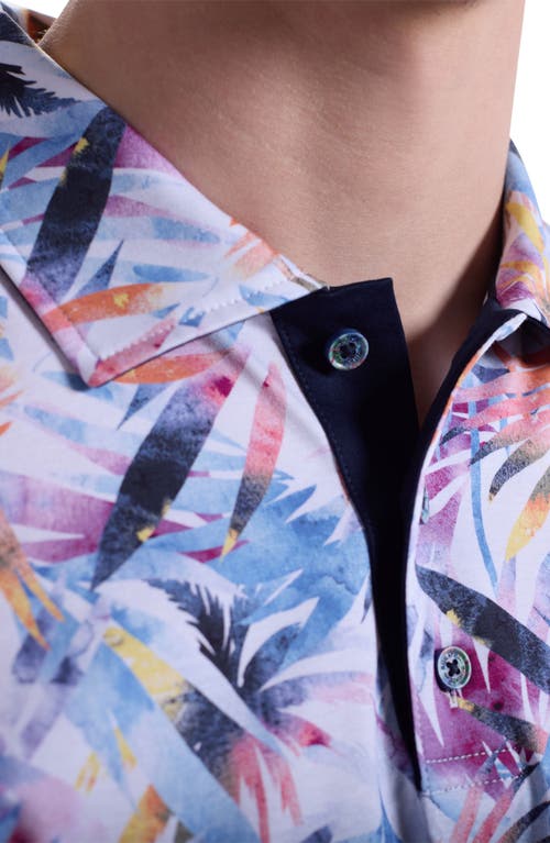 Bugatchi Hendrix Digital Abstract Palm Print Pima Cotton Polo In Blue