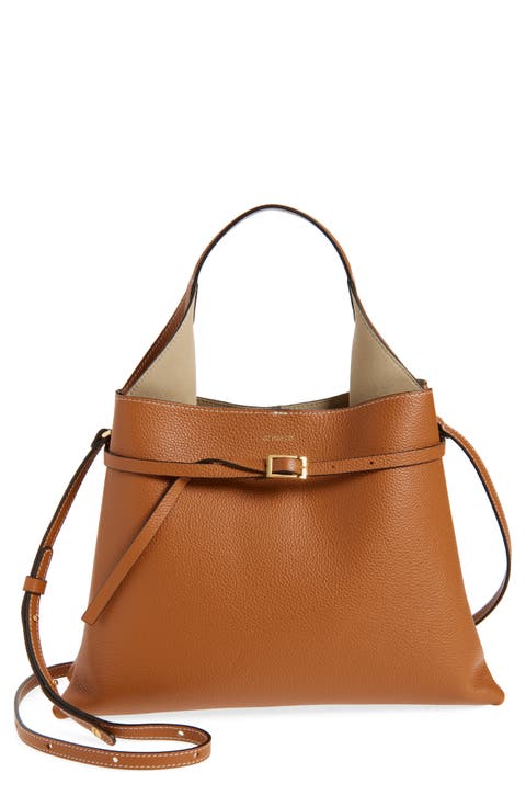 Mini Clare Belted Soft Pebble Grain Leather Tote