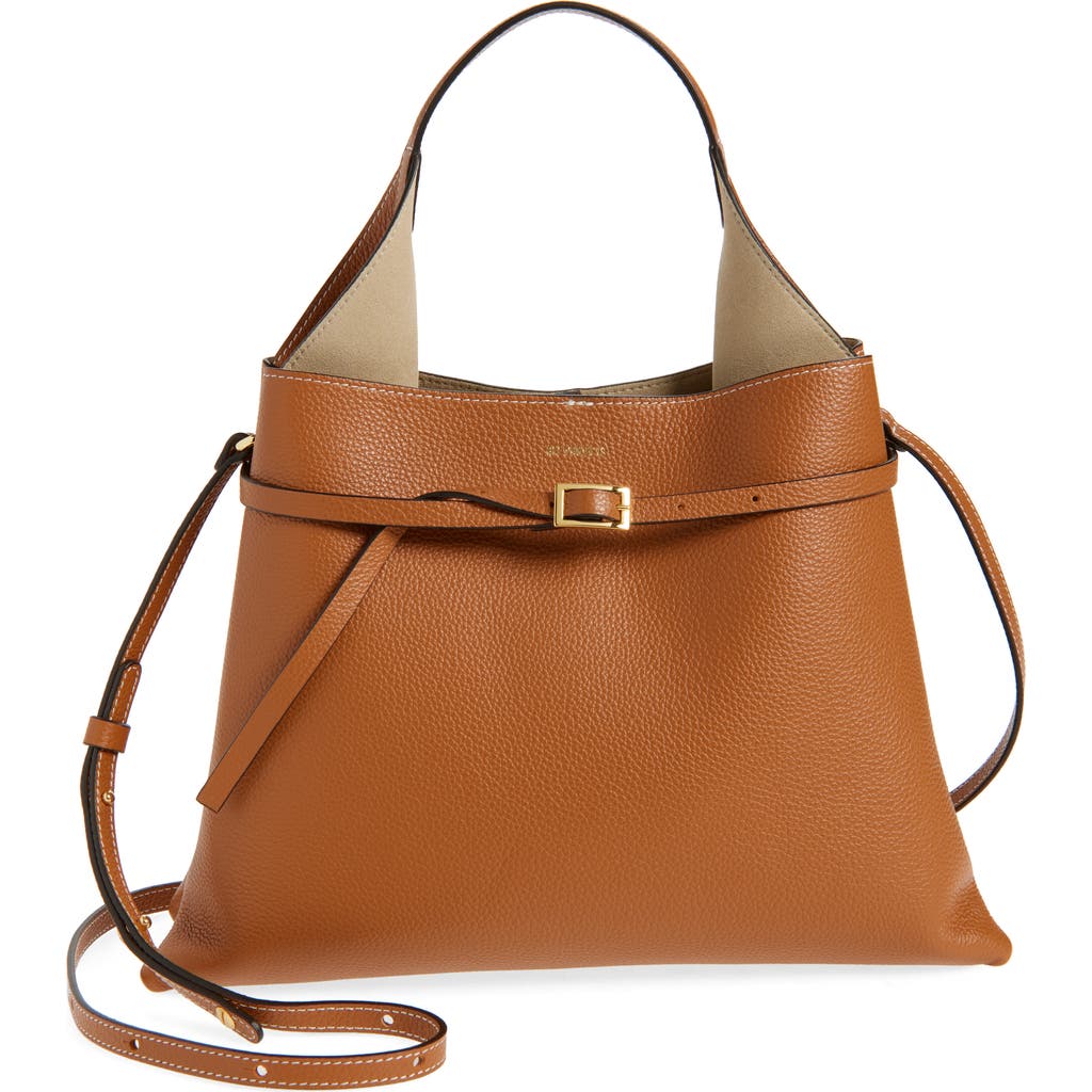 Ree Projects Mini Clare Belted Soft Pebble Grain Leather Tote In Brown