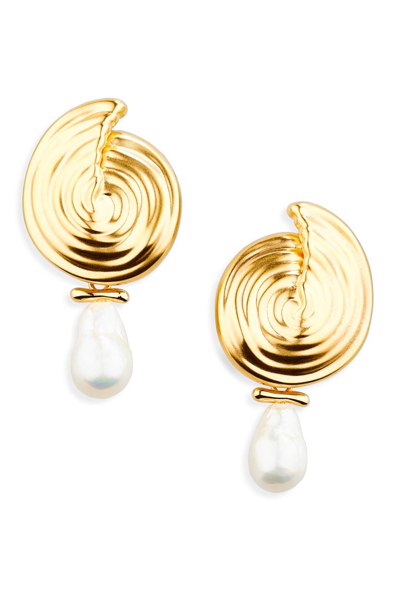 Spiral Detachable Pearl Drop Earrings, Main, color, GOLD
