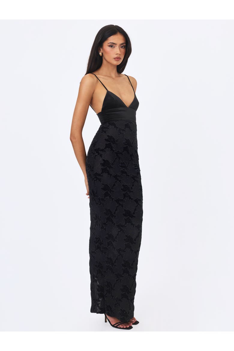 Quinsley Velvet Crystal Lace Maxi Dress, Alternate, color, Black