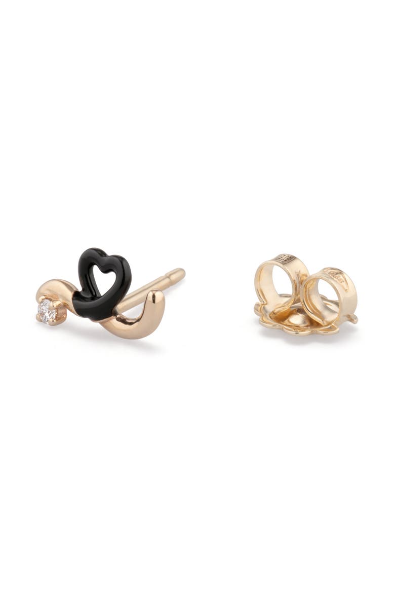 Enamel & Diamond Single Stud Earring, Alternate, color, BLACK