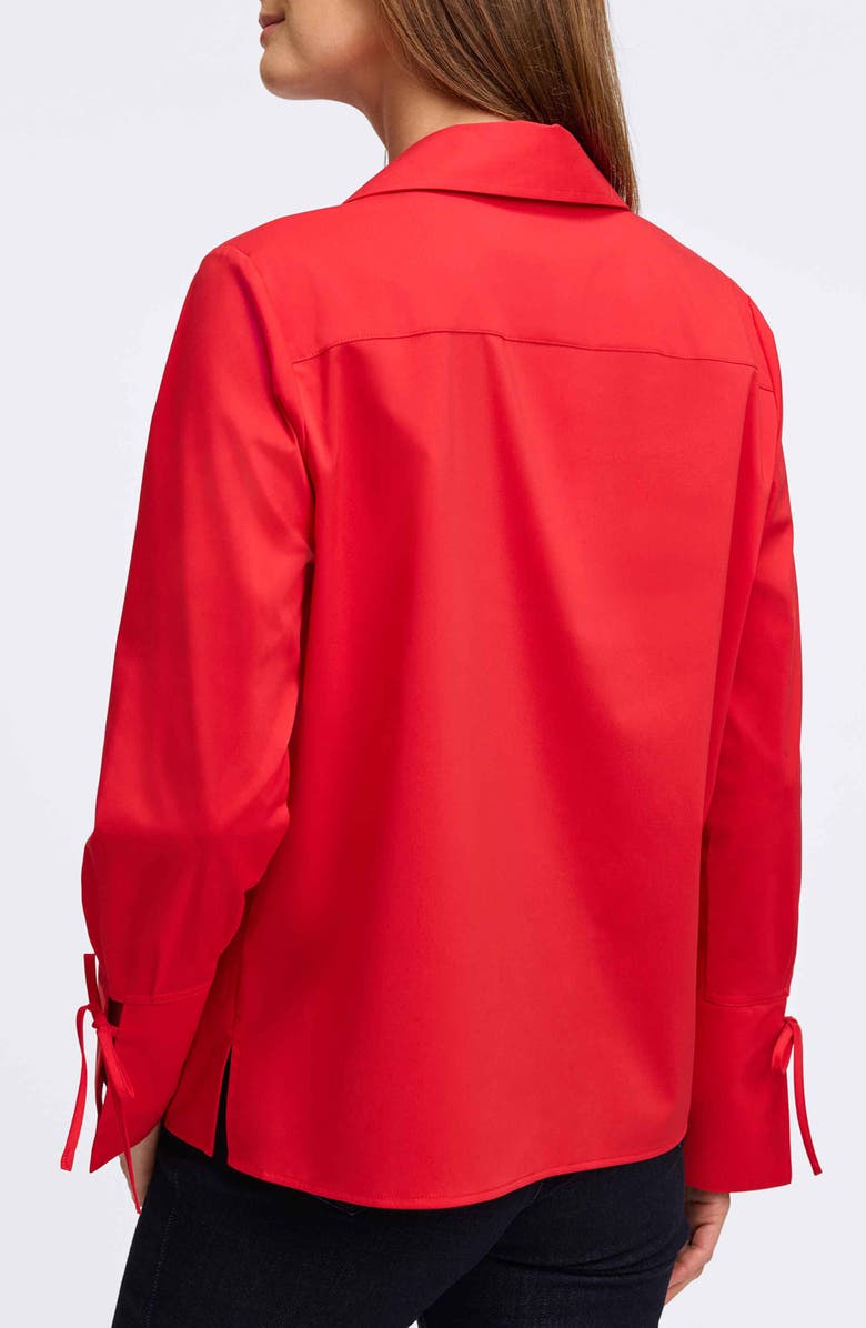 Foxcroft Carla Tie Cuff Cotton Blend Popover Top, Alternate, color, Simply Red