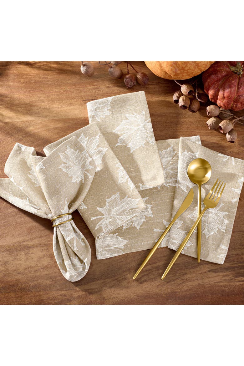 Falling Leaves Jacquard Napkins Set of 8, Alternate, color, Taupe
