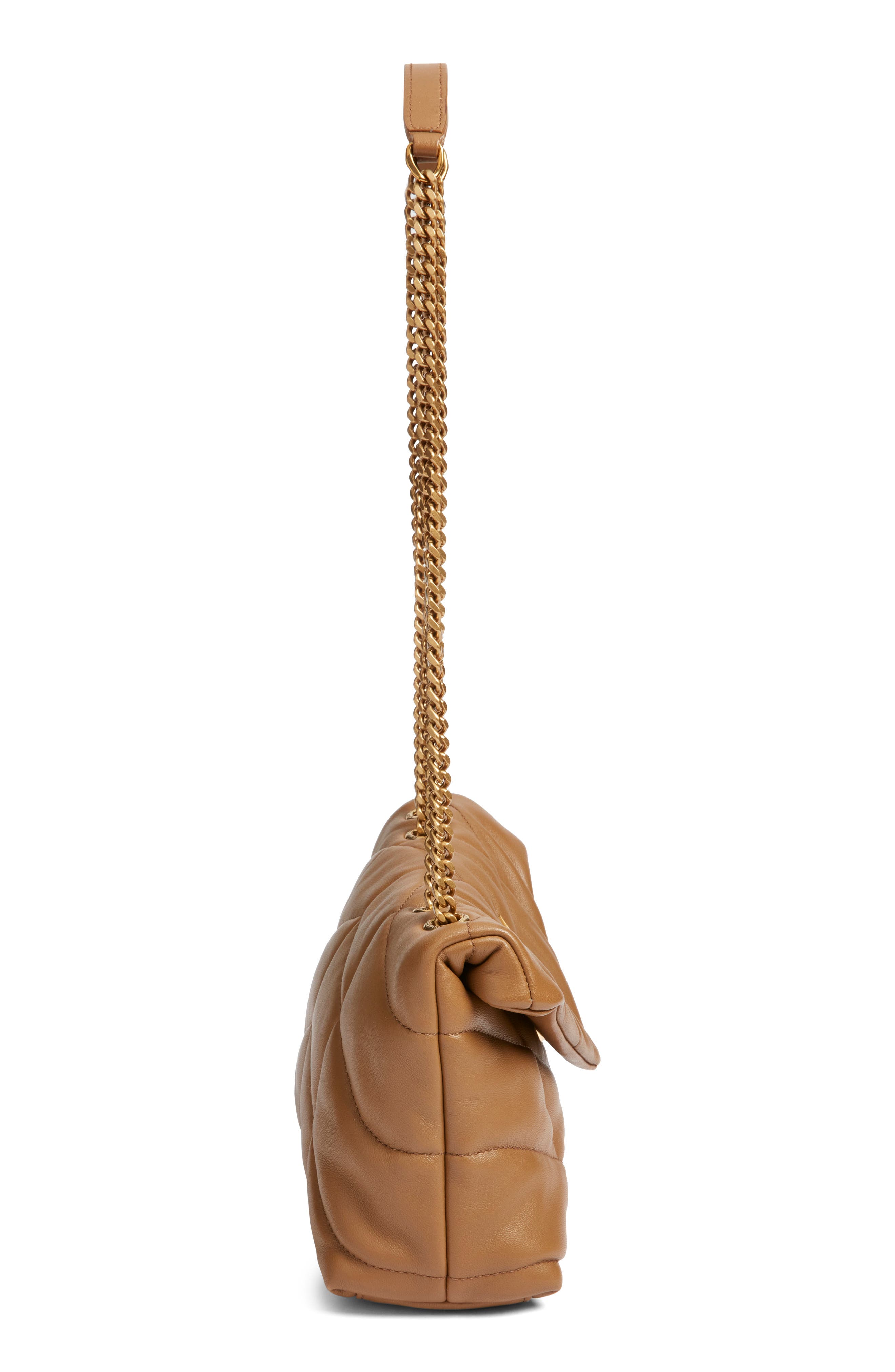 Saint Laurent Toy Loulou Puffer Quilted Leather Shoulder Bag, Alternate, color, Dark Cork