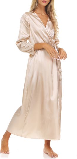 Stella Belted Lace Trim Satin Robe