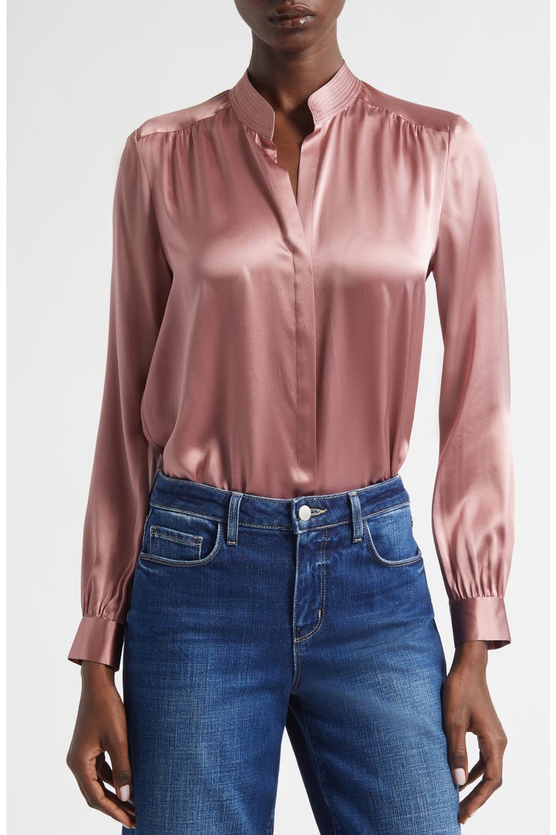 Bianca Silk Satin Blouse, Alternate, color, MAUVE ROSE