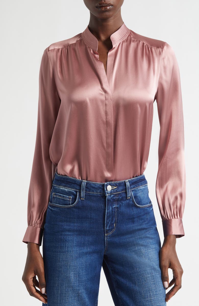 L'AGENCE Bianca Silk Satin Blouse, Alternate, color, Mauve Rose