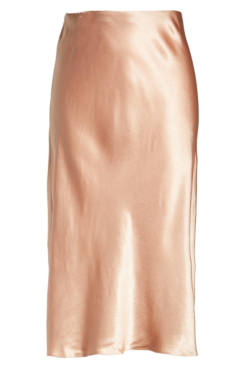 Side Slit Satin Midi Skirt, Alternate, color, YARROW