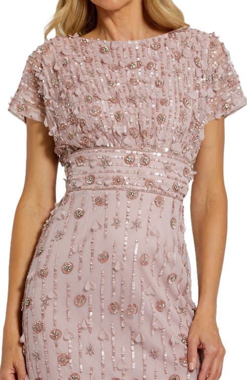 Mac Duggal Cap Sleeve Column Midi Dress With Floral Beading In Vintage Lilac