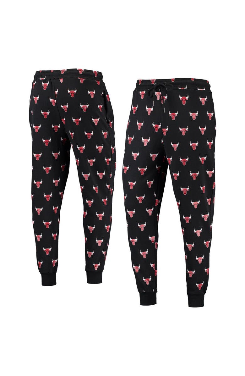 THE WILD COLLECTIVE Black Chicago Bulls Allover Logo Jogger Pants, Main, color, Black