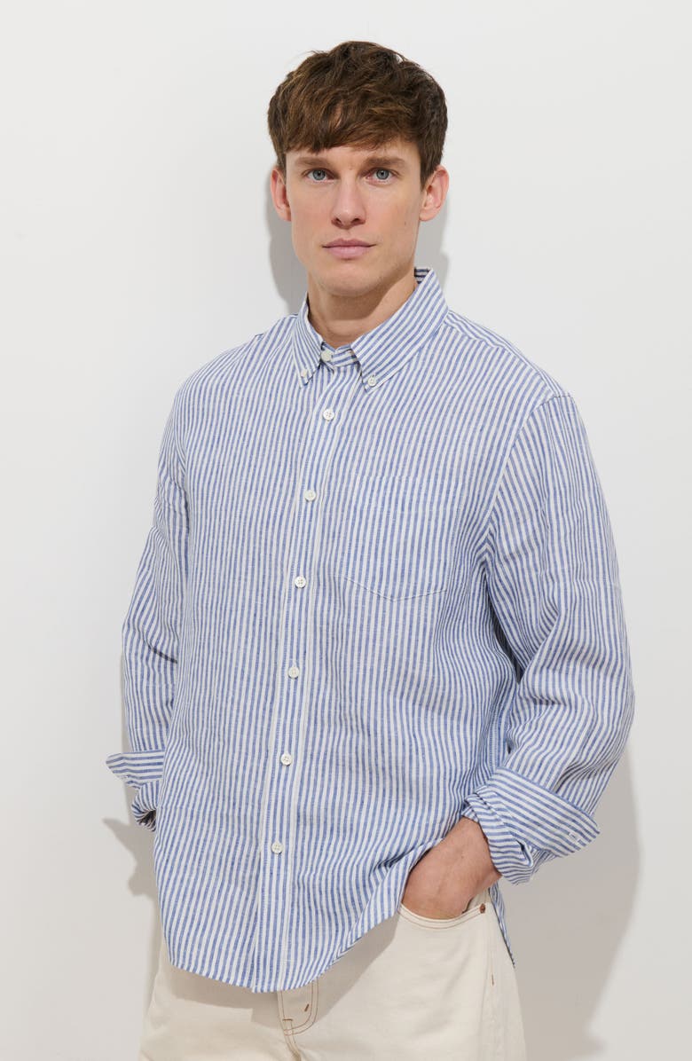 Alex Mill Mill Stripe Linen Button-Down Shirt, Alternate, color, Blue / White
