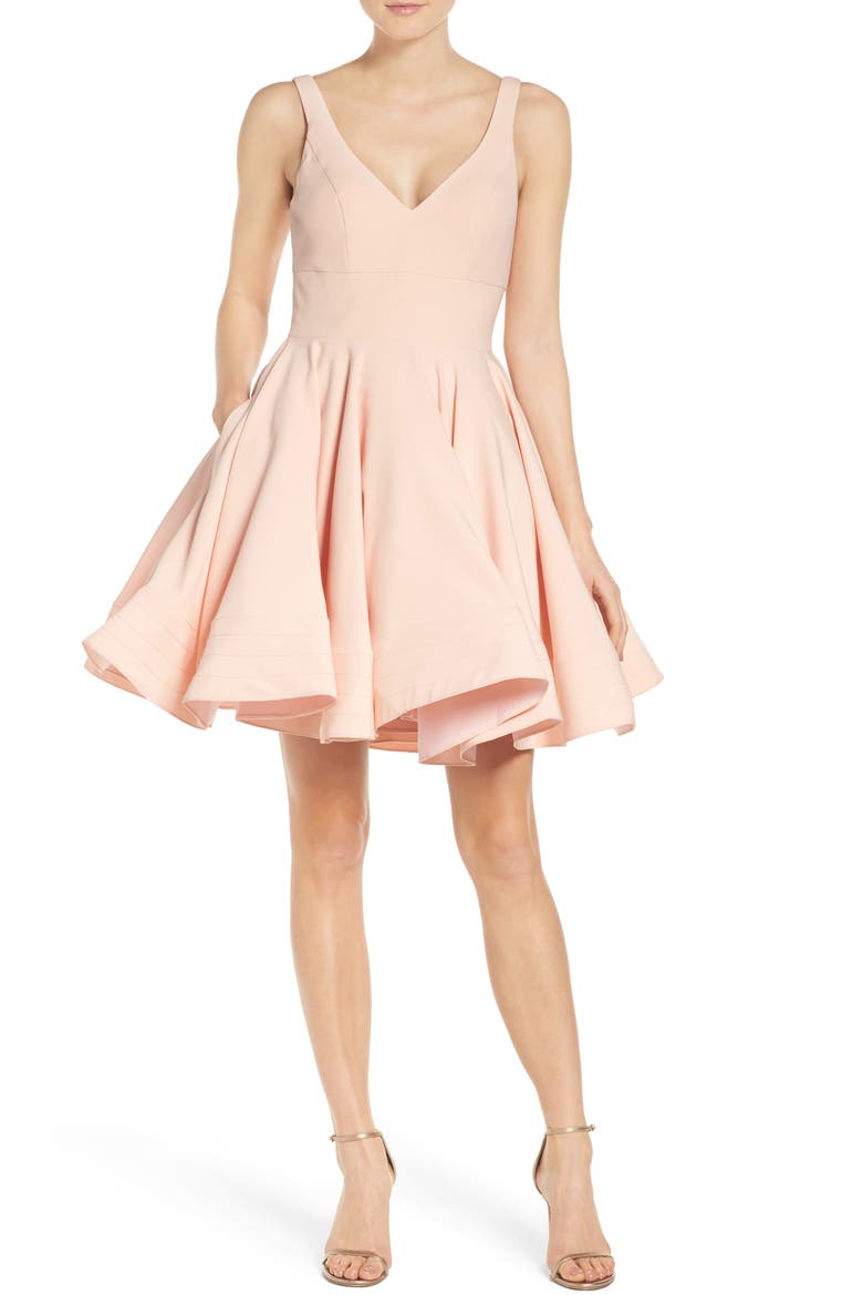 Sequin Fit & Flare Cocktail Dress, Main, color, BLUSH