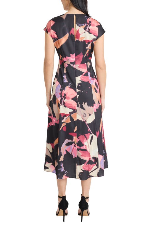 Maggy London Floral Cap Sleeve A-line Midi Dress In Multi