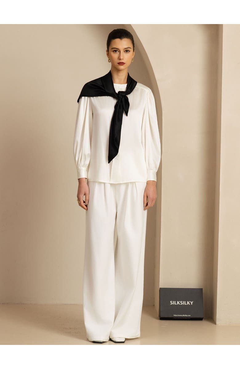 SILKSILKY Pure Silk Classic Elegant Square Scarf, Alternate, color, Black