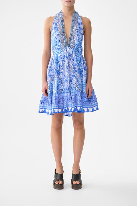 Ruffle Hem Halter Short Dress