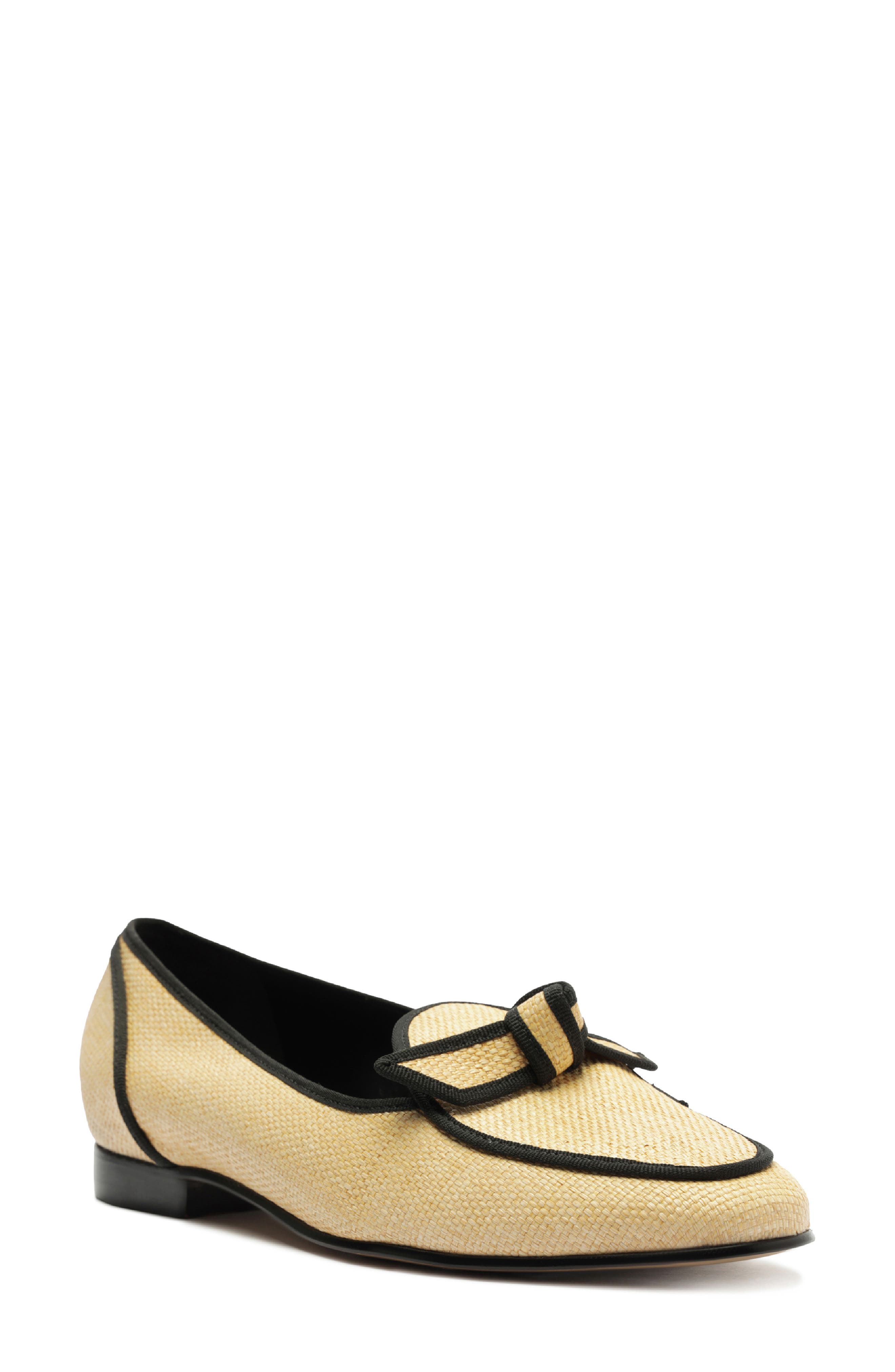 Clarita Bow Grosgrain Raffia Loafer, Main, color, NATURAL/ BLACK