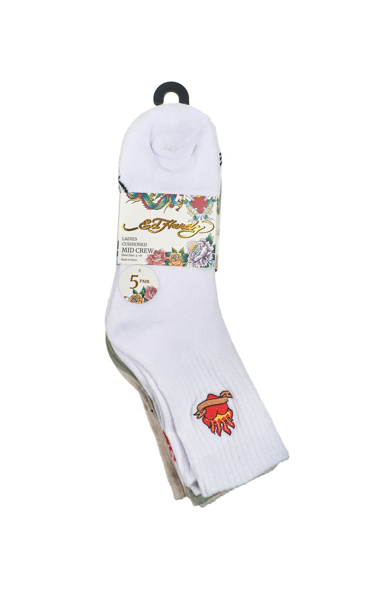 Fashion full cushion Mid Crew Sock 5-Pack, Alternate, color, White Multi